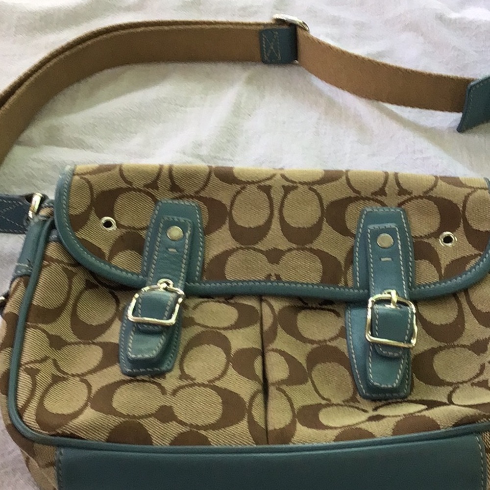 Coach, light blue and brown crossbody, like new, crossbody purse